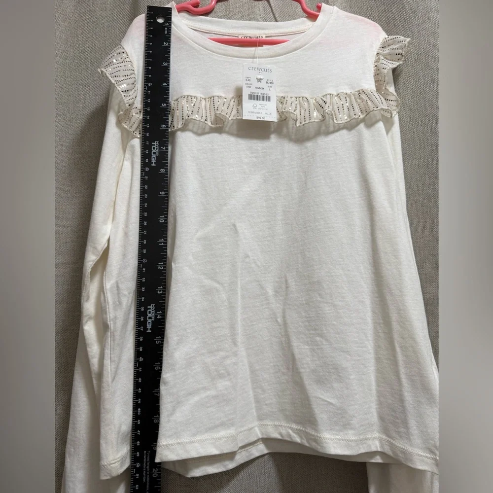 J. Crew Crewcuts Ruffle & Sequin Dots Long Sleeve Top Cotton Girls Sz L (10-11)